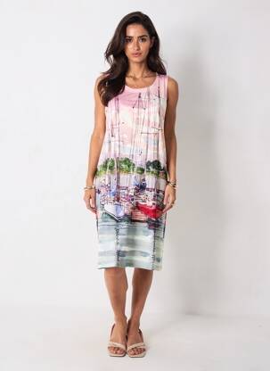 Rochie midi imprimeu fantezie fără mâneci roz ESPRIT DE LA MER femeie