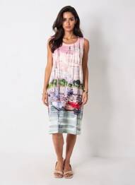 Rochie midi imprimeu fantezie fără mâneci roz ESPRIT DE LA MER femme