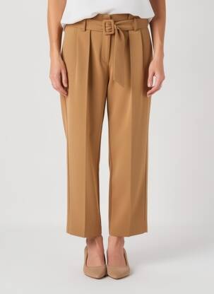 Pantalon drept țesătură poplin talie înaltă maro B.YOUNG femeie