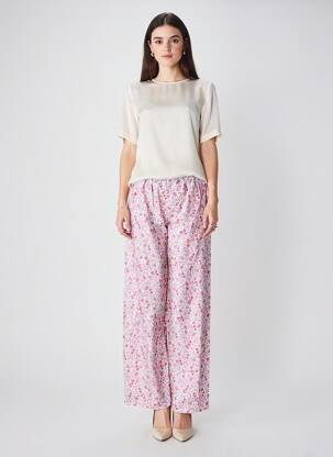 Pantalon drept țesătură poplin mărime normală roz LALALA LOVE YOU femeie