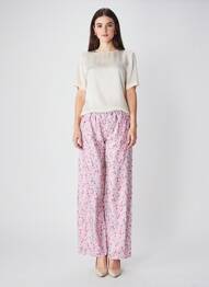Pantalon drept țesătură poplin mărime normală roz LALALA LOVE YOU femme