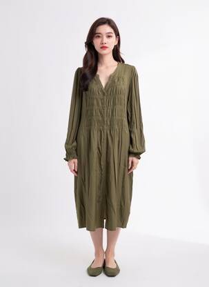 Rochie midi mâneci lungi mâneci lungi verde ZHENZI femme