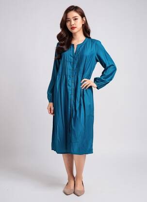 Rochie midi mâneci lungi mâneci lungi albastru ZHENZI femeie
