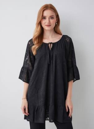 Rochie midi mâneci 3/4 mâneci 3/4 negru ZHENZI femeie