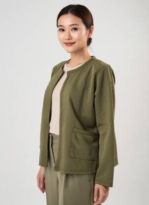 Jachete casual guler rotund verde ZHENZI femeie
