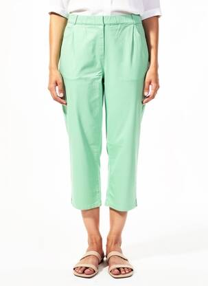 Pantalon trei sferturi talie elastică mărime normală verde FRANCE RIVOIRE femeie