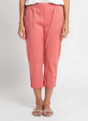 Pantalon trei sferturi talie elastică mărime normală roz PLURIELLES femeie