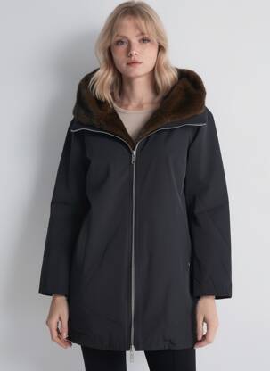 Parka închidere cu fermoar pe față cu glugă negru ESCANDELLE femme