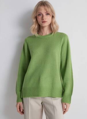 Pulover croială cambrată mâneci lungi verde BELLA JONES femeie