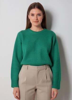 Pulover croială cambrată mâneci lungi verde închis BELLA JONES femeie