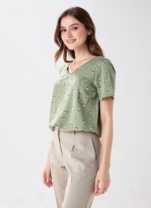 Tricou croială dreaptă mâneci scurte verde SHEEGO femeie