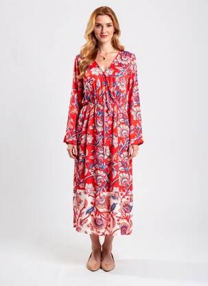 Rochie lungă mâneci lungi mâneci lungi roșu C'EST BEAU LA VIE femeie