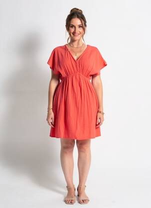 Rochie midi mâneci scurte mâneci scurte roșu C'EST BEAU LA VIE femeie
