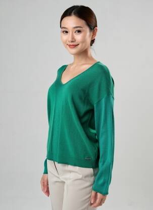Pulover guler în v mâneci lungi verde DIANE LAURY femeie