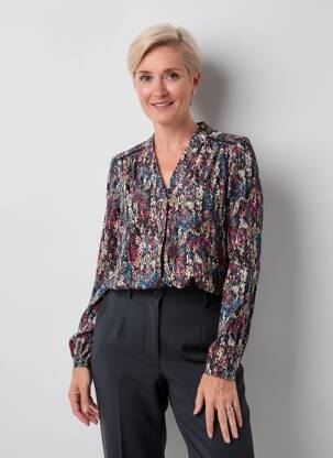 Bluză imprimeu fantezie mâneci lungi negru JULIE GUERLANDE femeie