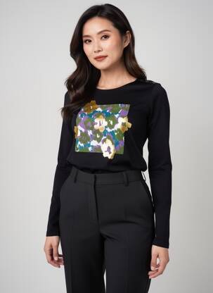 Tricou serigrafie flockată mâneci lungi negru JULIE GUERLANDE femeie