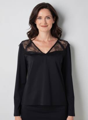Top elasticitate mâneci lungi negru JULIE GUERLANDE femeie