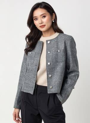 Jachete casual guler rotund gri JULIE GUERLANDE femeie