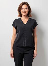 Top croială fluidă mâneci scurte negru JULIE GUERLANDE femme