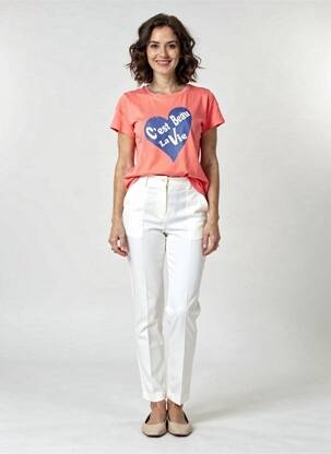 Tricou serigrafie mâneci scurte roșu C'EST BEAU LA VIE femeie