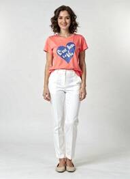 Tricou serigrafie mâneci scurte roșu C'EST BEAU LA VIE femme