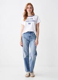 Tricou serigrafie mâneci scurte alb C'EST BEAU LA VIE femme
