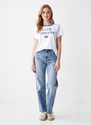 Tricou serigrafie mâneci scurte alb C'EST BEAU LA VIE femeie