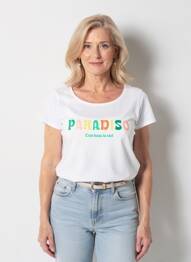 Tricou serigrafie mâneci scurte alb C'EST BEAU LA VIE femme