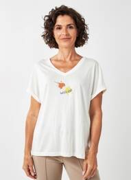 Tricou guler în v mâneci scurte bej DEVERNOIS femme