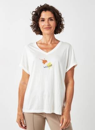 Tricou guler în v mâneci scurte bej DEVERNOIS femeie