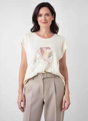 Tricou imprimeu fantezie mâneci scurte bej JULIE GUERLANDE femeie
