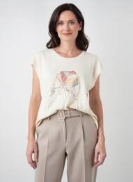 Tricou imprimeu fantezie mâneci scurte bej JULIE GUERLANDE femme
