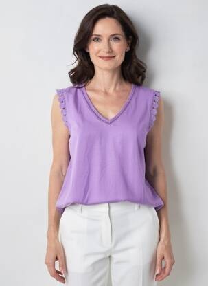 Tricou guler în v mâneci scurte violet JULIE GUERLANDE femeie