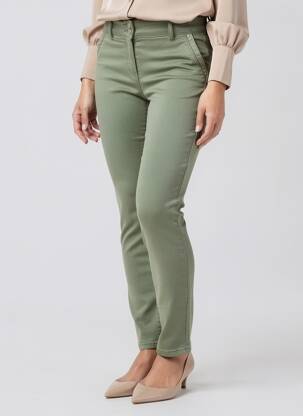 Pantalon slim țesătură poplin mărime normală verde JULIE GUERLANDE femeie