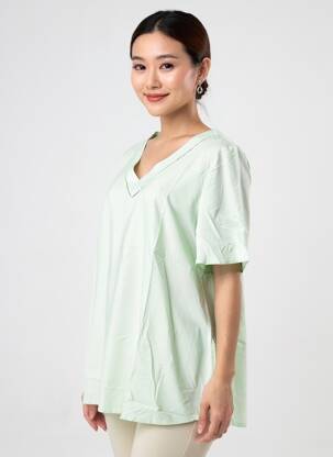 Bluză țesătură poplin mâneci scurte verde SHEEGO femeie