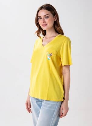 Tricou serigrafie flockată mâneci scurte galben SHEEGO femeie