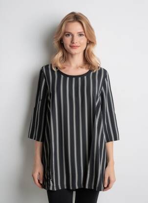 Top guler rotund mâneci 3/4 negru SHEEGO femeie