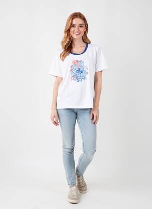 Tricou imprimeu fantezie mâneci scurte alb SHEEGO femeie