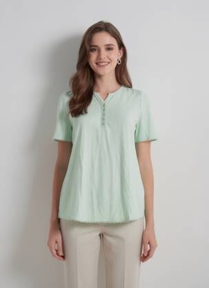 Top țesătură jersey mâneci scurte verde SHEEGO femeie