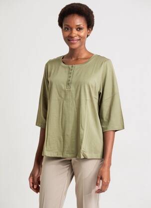 Top guler rotund mâneci 3/4 verde SHEEGO femeie