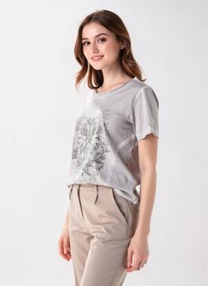 Tricou serigrafie cu strasuri mâneci scurte gri HEINE femeie