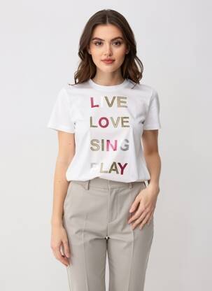 Tricou serigrafie cu strasuri mâneci scurte alb HEINE femeie