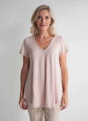 Tricou guler în v mâneci scurte roz LINEA TESINI femeie