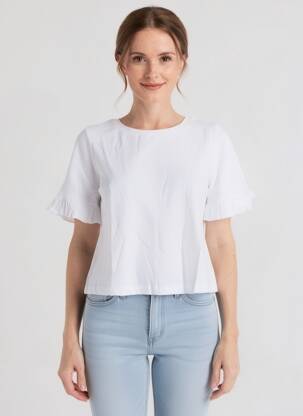 Tricou croială dreaptă mâneci scurte alb SHEEGO femeie