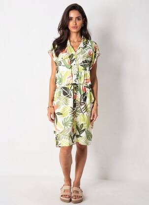 Rochie midi imprimeu fantezie mâneci scurte verde MERI & ESCA femeie
