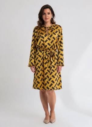 Rochie midi croială fluidă mâneci lungi galben NOOGAT femeie