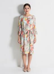 Rochie midi imprimeu fantezie mâneci lungi albastru REVER MILE femme