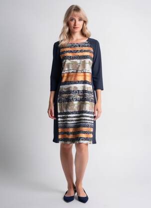 Rochie midi imprimeu fantezie mâneci lungi albastru GEVANA femeie