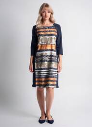 Rochie midi imprimeu fantezie mâneci lungi albastru GEVANA femeie
