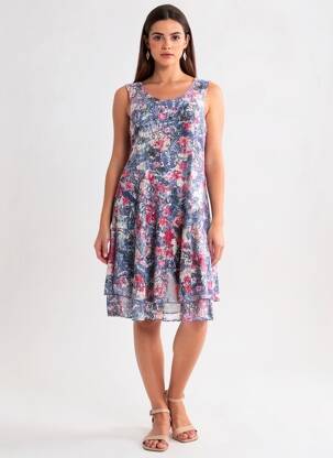 Rochie midi imprimeu floral fără mâneci albastru DIANE LAURY femeie